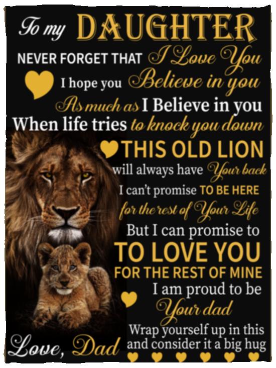 To My Daughter Blanket, This Old Lion | Valentine's Day, Birthday, College Gift