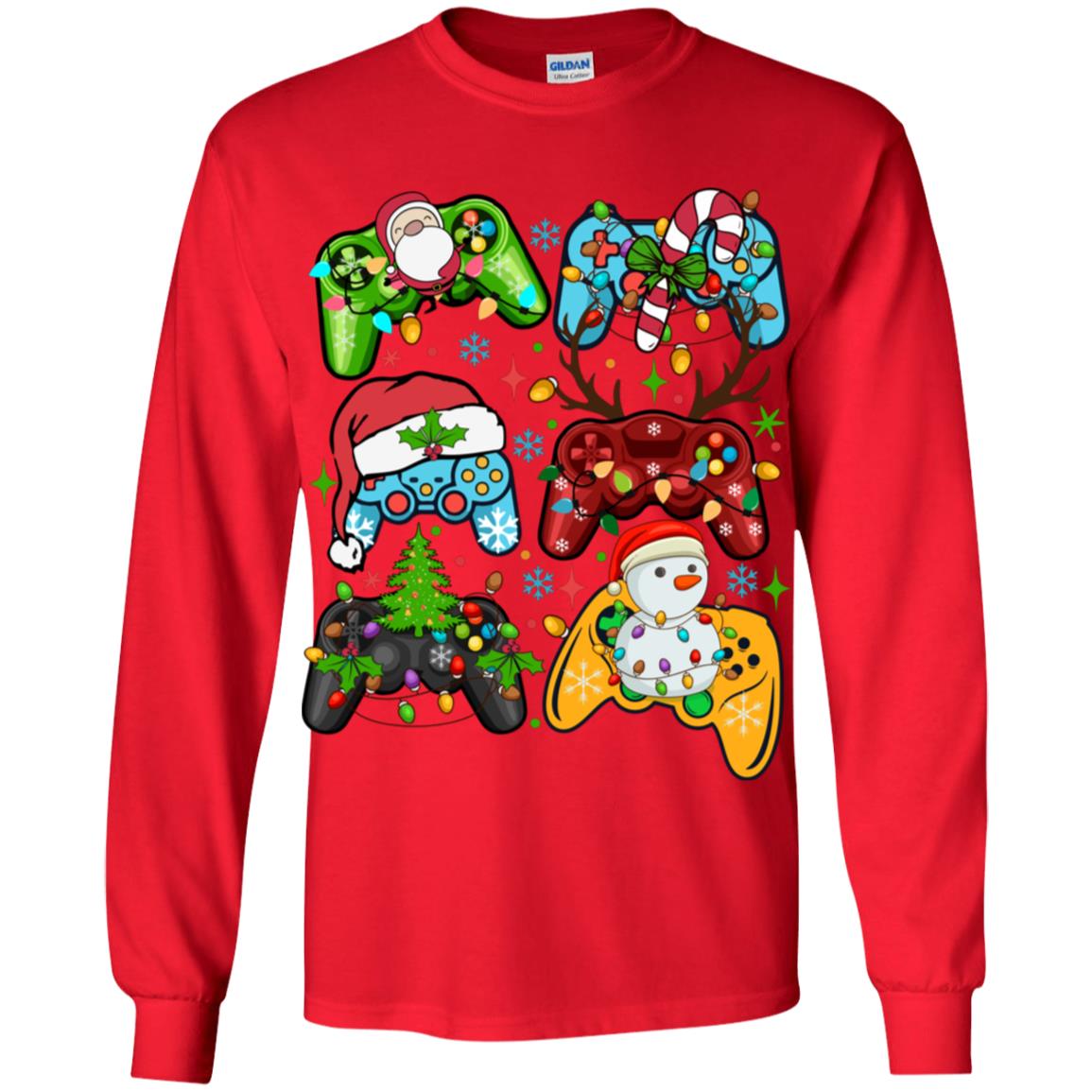 Retro Christmas Gaming Controller Santa Claus Christmas T shirt Design For Kids Christmas T-Shirt and Long Sleeve T-Shirt