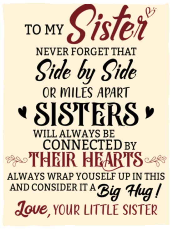 To My Sister | Connected by Hearts Blanket | Valentine's Day Gift, Christmas Gift, Birthday Gift