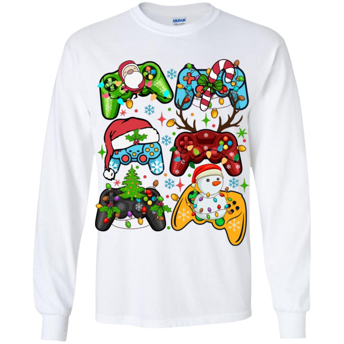 Retro Christmas Gaming Controller Santa Claus Christmas T shirt Design For Kids Christmas T-Shirt and Long Sleeve T-Shirt