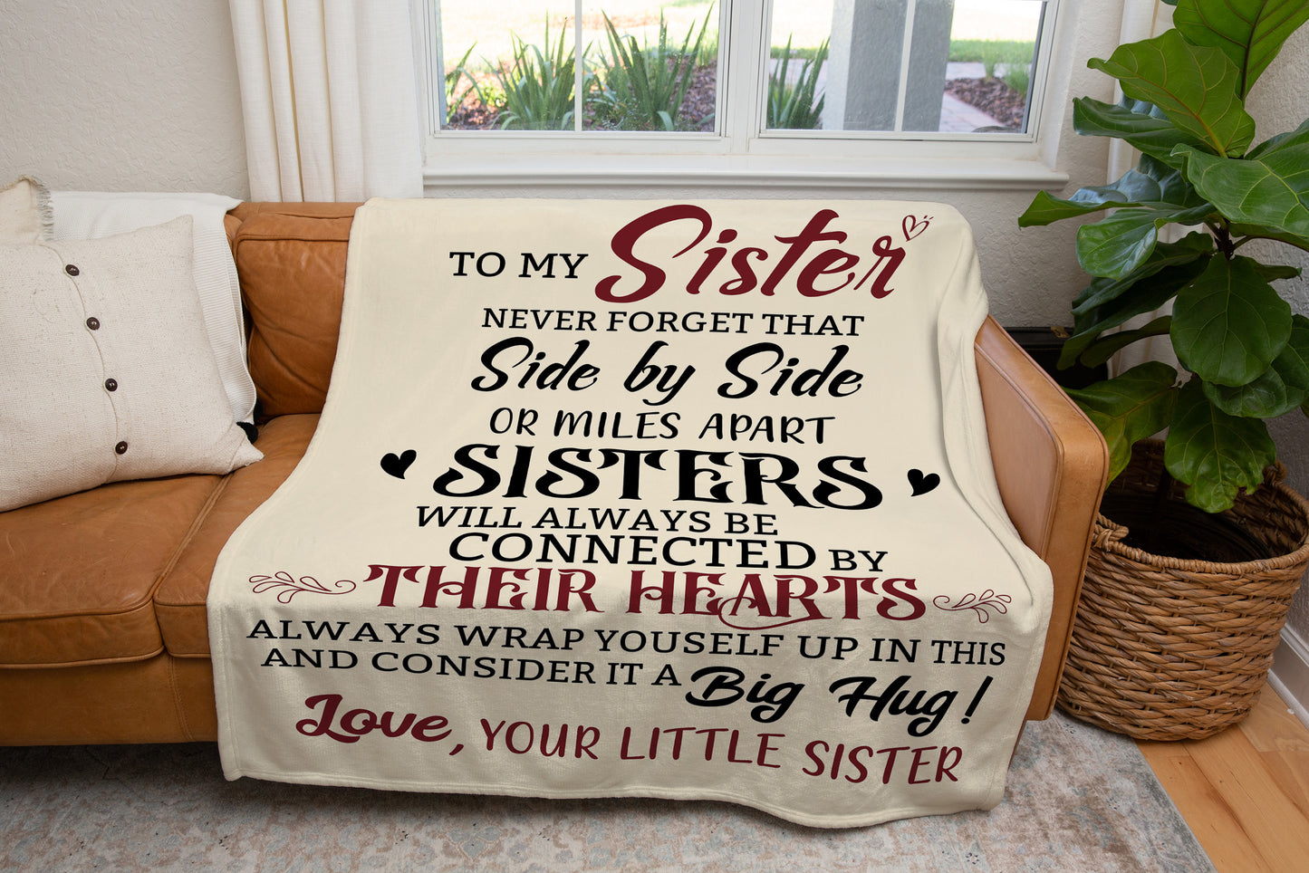 To My Sister | Connected by Hearts Blanket | Valentine's Day Gift, Christmas Gift, Birthday Gift