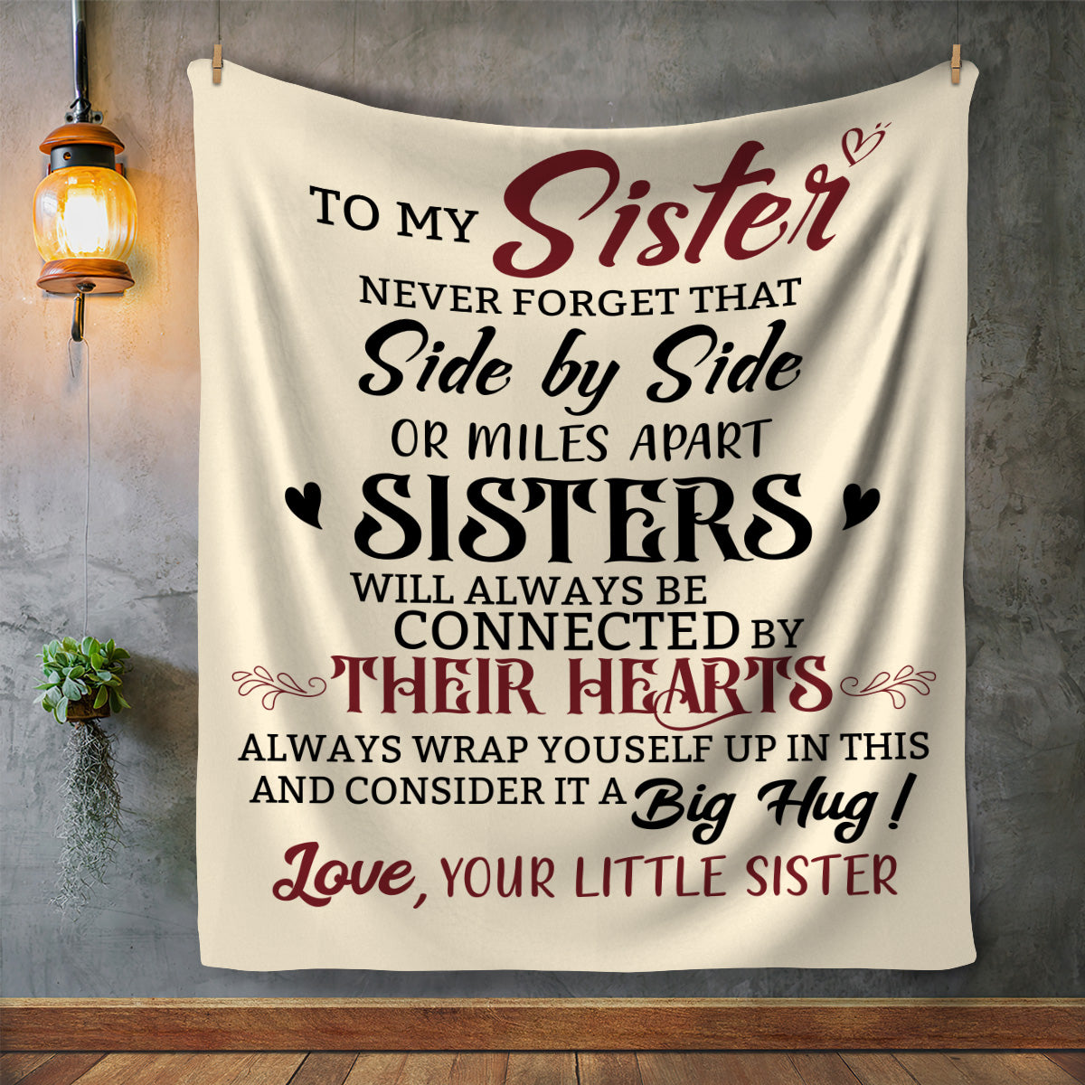 To My Sister | Connected by Hearts Blanket | Valentine's Day Gift, Christmas Gift, Birthday Gift