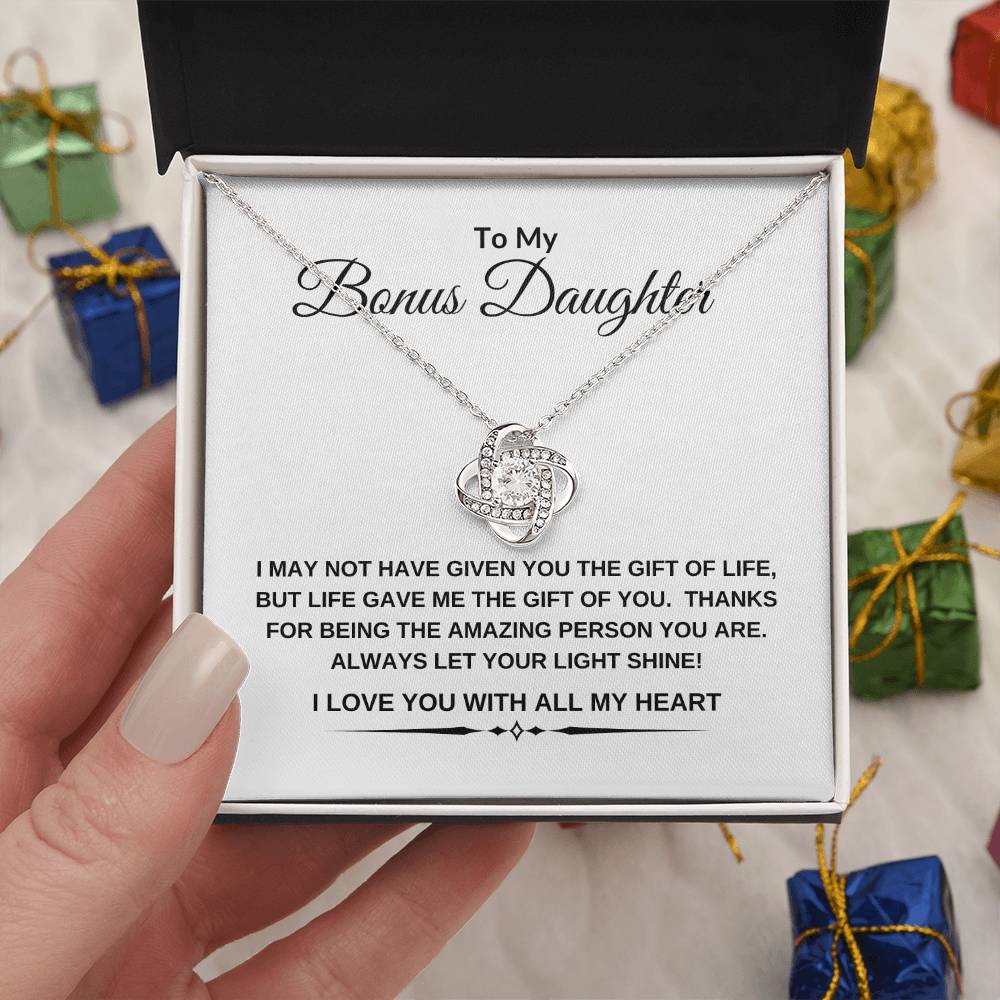 To My Bonus Daughter | I Love You With All My Heart | Love Knot Necklace