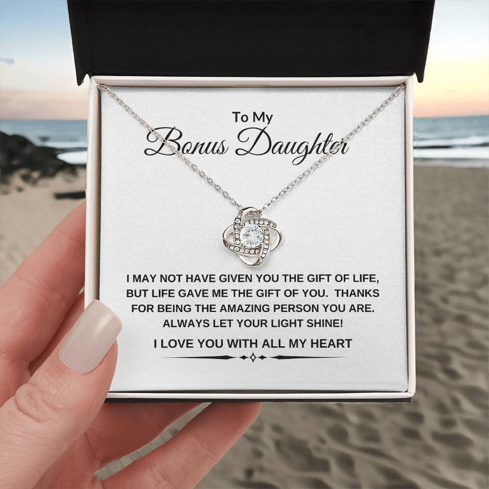 To My Bonus Daughter | I Love You With All My Heart | Love Knot Necklace