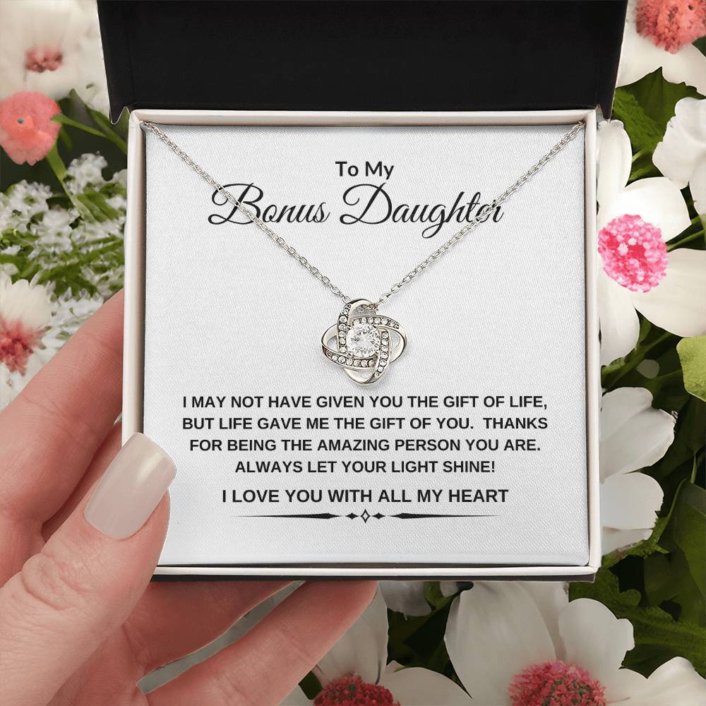To My Bonus Daughter | I Love You With All My Heart | Love Knot Necklace