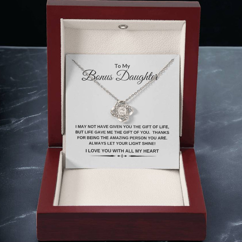 To My Bonus Daughter | I Love You With All My Heart | Love Knot Necklace