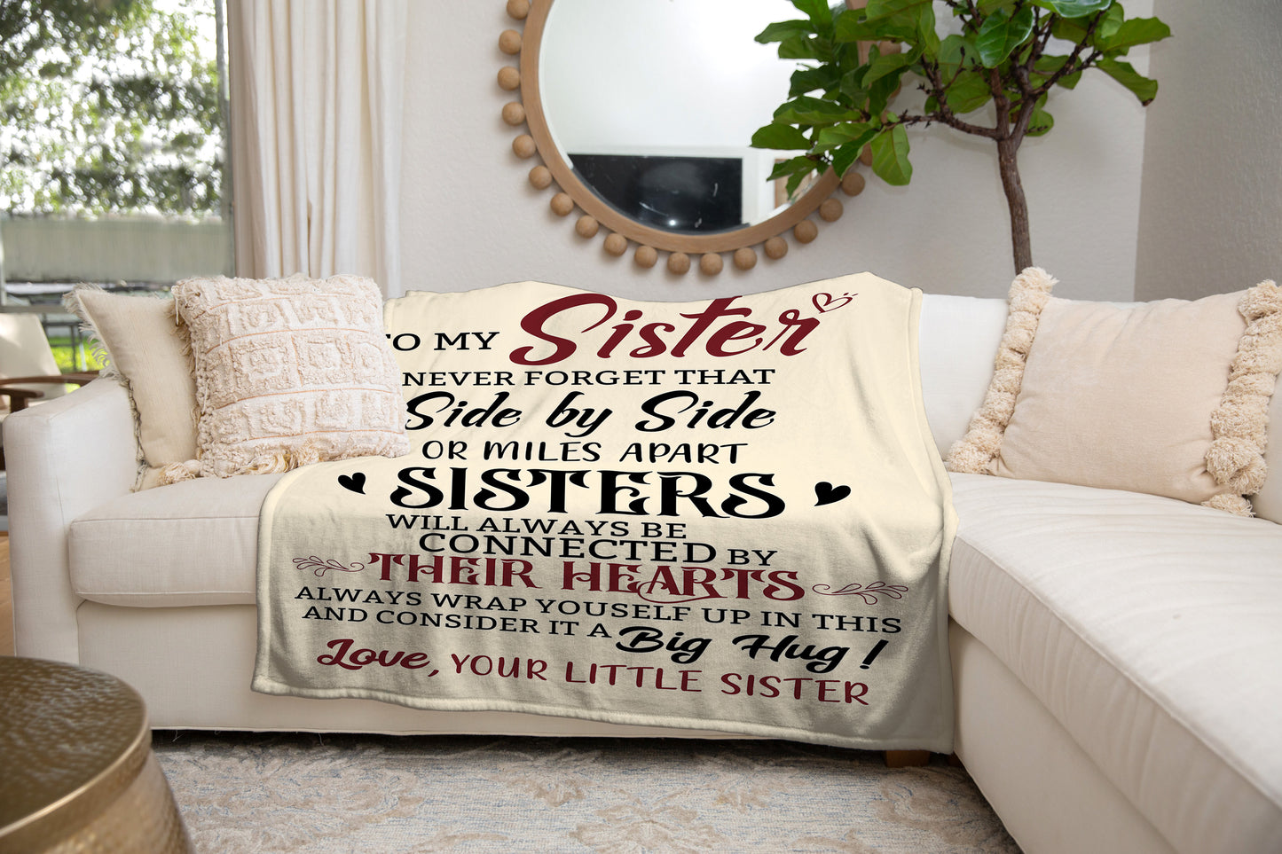 To My Sister | Connected by Hearts Blanket | Valentine's Day Gift, Christmas Gift, Birthday Gift