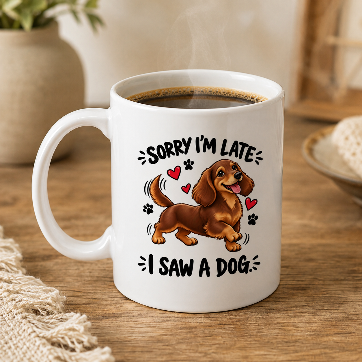Sorry I’m Late, I Saw a Dog Dachshund Mug – Funny Dog Lover Gift