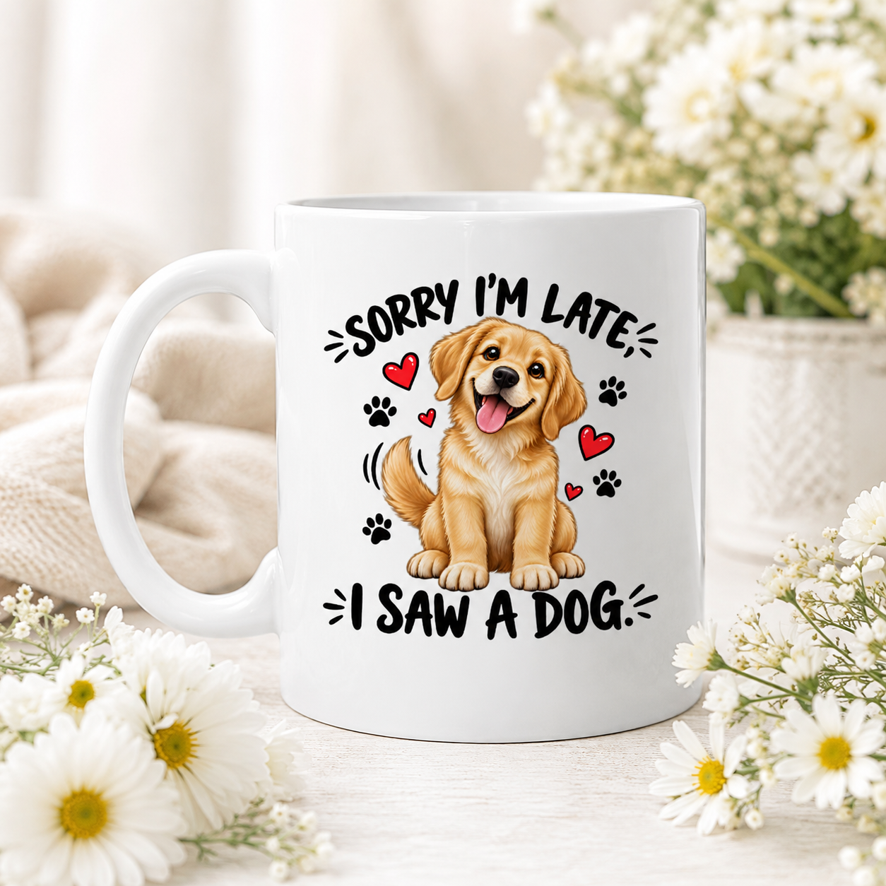 Sorry I’m Late, I Saw a Dog Golden Retriever Mug – Funny Dog Lover Gift