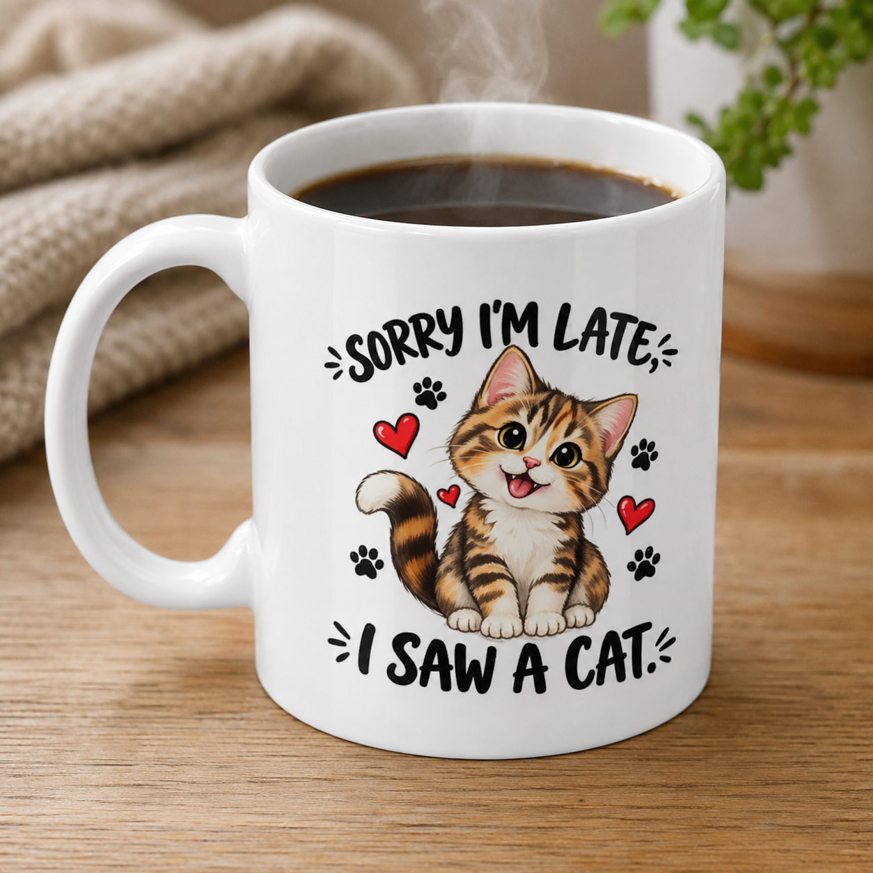 Sorry I’m Late, I Saw a Cat Mug – Funny Cat Lover Gift