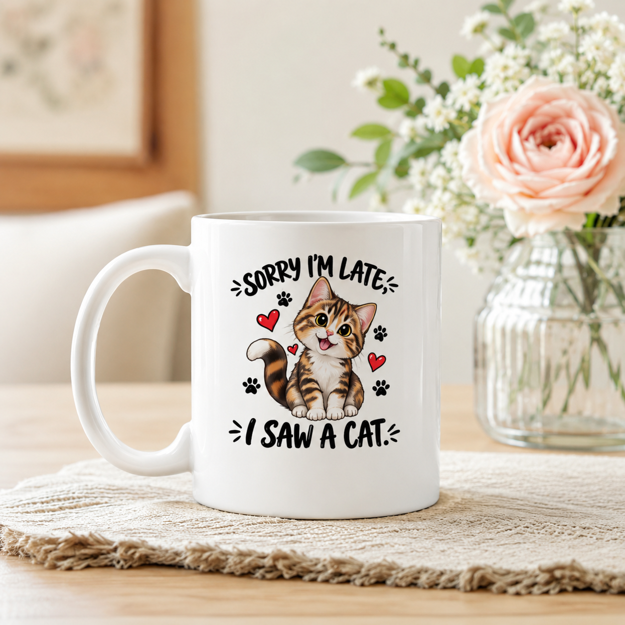 Sorry I’m Late, I Saw a Cat Mug – Funny Cat Lover Gift