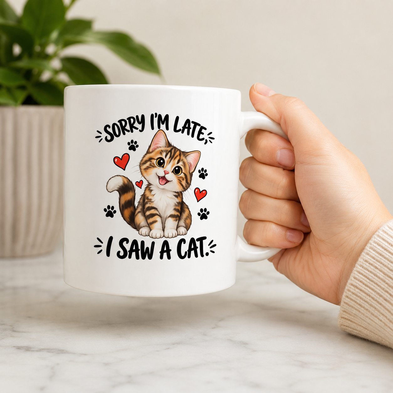 Sorry I’m Late, I Saw a Cat Mug – Funny Cat Lover Gift