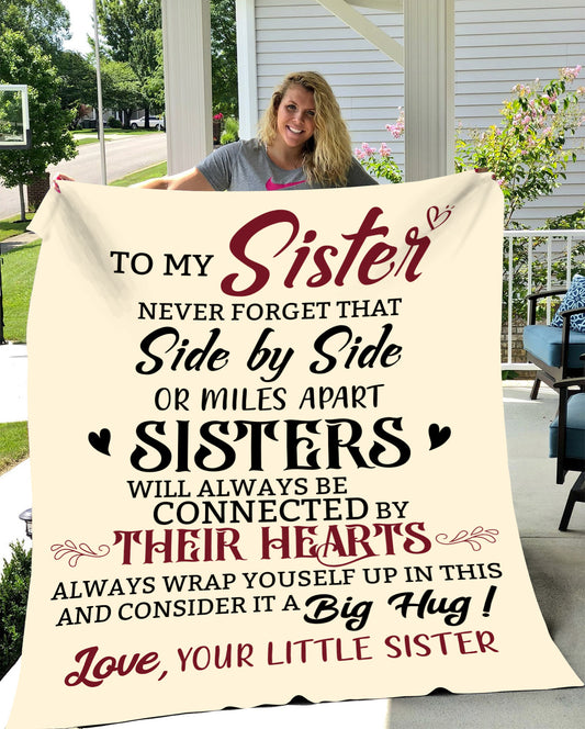 To My Sister | Connected by Hearts Blanket | Valentine's Day Gift, Christmas Gift, Birthday Gift