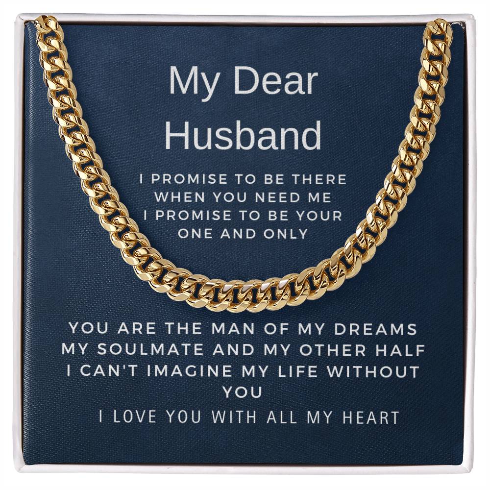 To My Dear Husband | I Love You with All My Heart | Birthday Gift, Valentine's Day Gift, Anniversary Gift | Cuban Link Chain