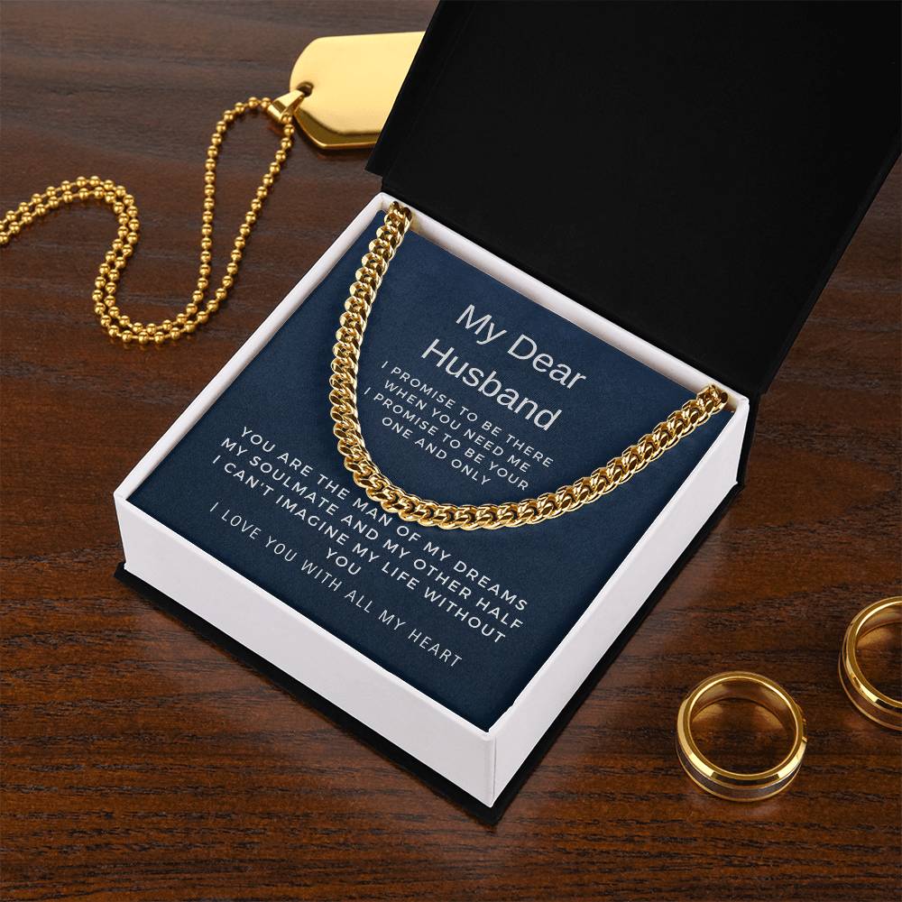 To My Dear Husband | I Love You with All My Heart | Birthday Gift, Valentine's Day Gift, Anniversary Gift | Cuban Link Chain