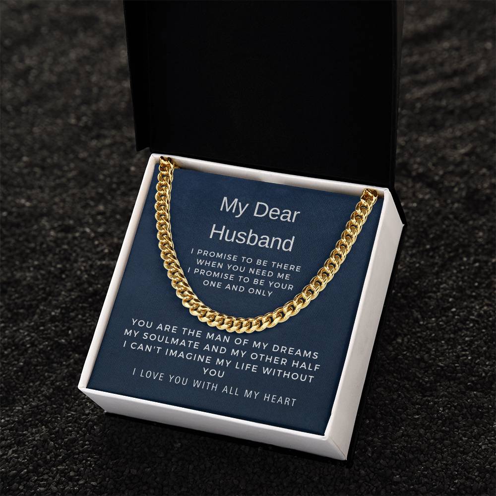 To My Dear Husband | I Love You with All My Heart | Birthday Gift, Valentine's Day Gift, Anniversary Gift | Cuban Link Chain