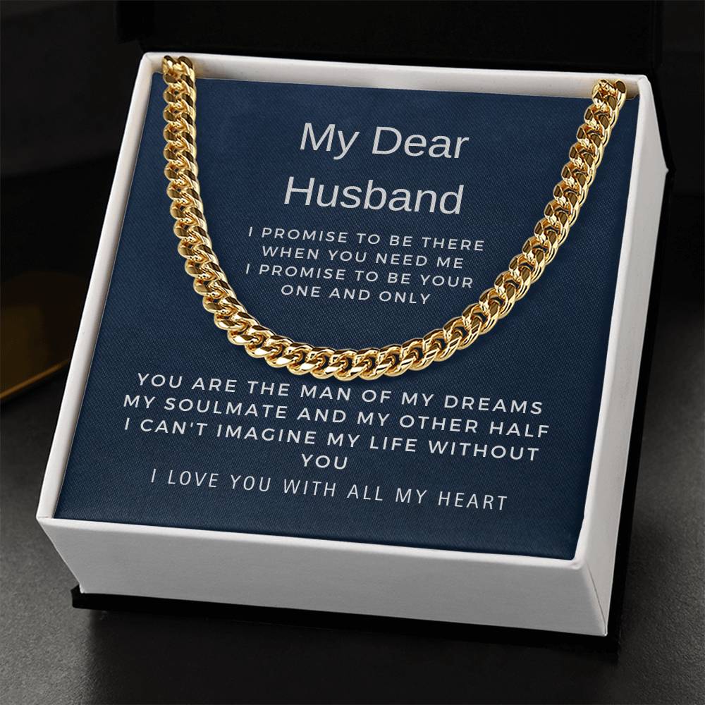To My Dear Husband | I Love You with All My Heart | Birthday Gift, Valentine's Day Gift, Anniversary Gift | Cuban Link Chain