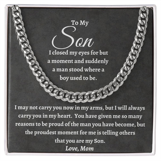 To My Son | I Will Always Carry you in my Heart | Cuban Link Necklace, Christmas Gift, Birthday Gift