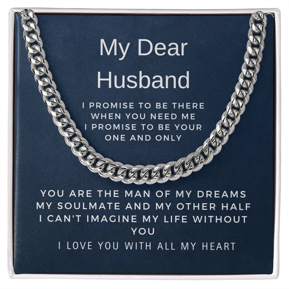 To My Dear Husband | I Love You with All My Heart | Birthday Gift, Valentine's Day Gift, Anniversary Gift | Cuban Link Chain