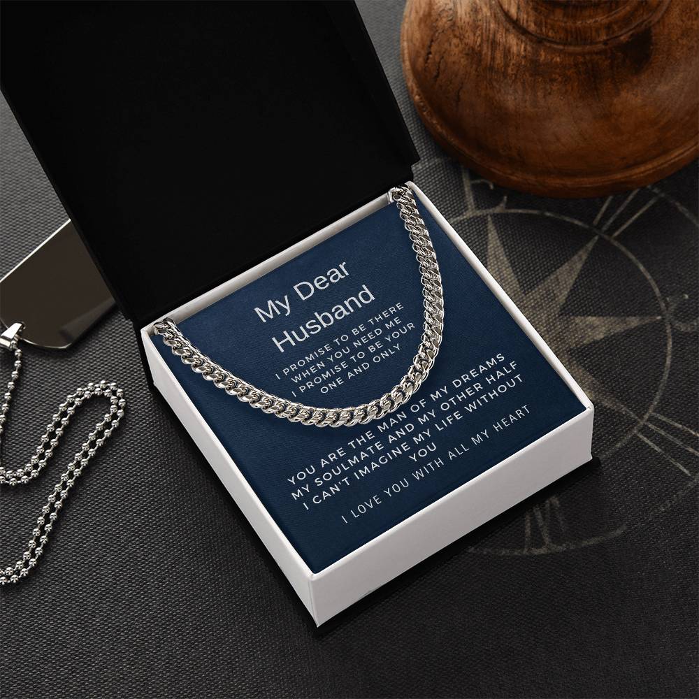 To My Dear Husband | I Love You with All My Heart | Birthday Gift, Valentine's Day Gift, Anniversary Gift | Cuban Link Chain