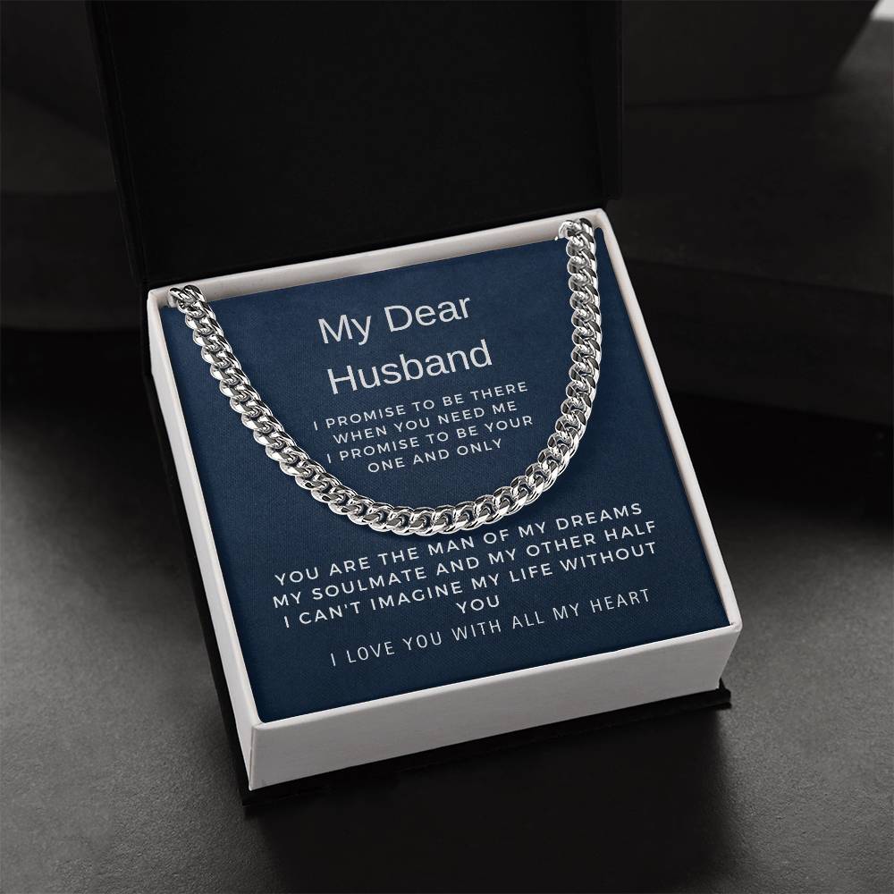 To My Dear Husband | I Love You with All My Heart | Birthday Gift, Valentine's Day Gift, Anniversary Gift | Cuban Link Chain