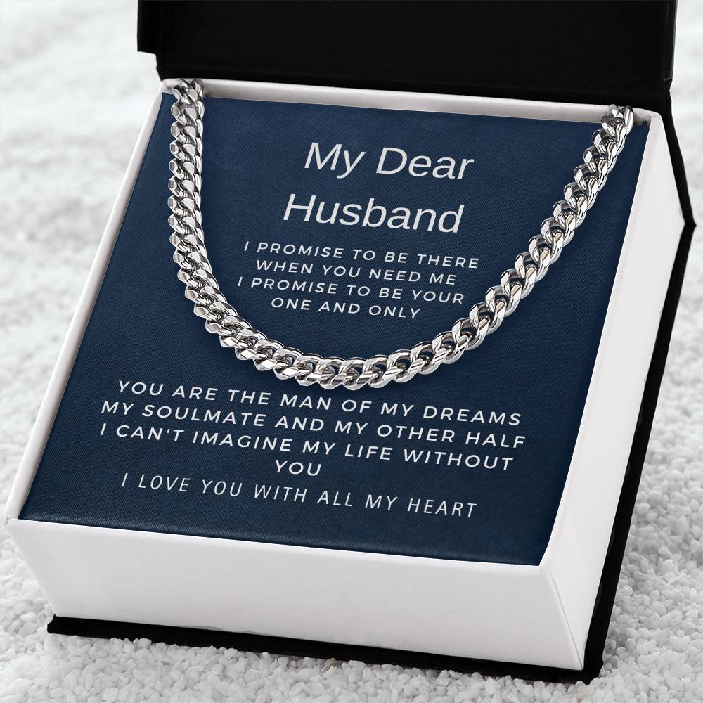 To My Dear Husband | I Love You with All My Heart | Birthday Gift, Valentine's Day Gift, Anniversary Gift | Cuban Link Chain