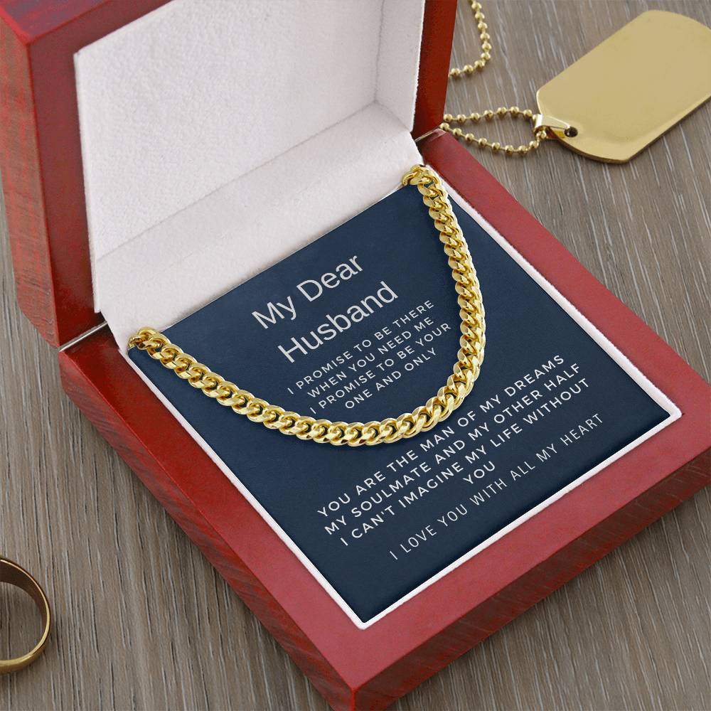 To My Dear Husband | I Love You with All My Heart | Birthday Gift, Valentine's Day Gift, Anniversary Gift | Cuban Link Chain