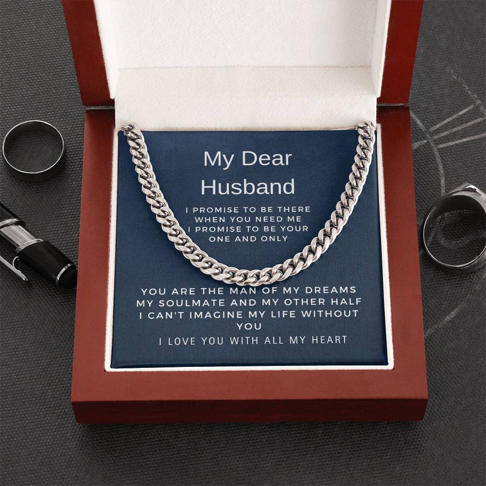 To My Dear Husband | I Love You with All My Heart | Birthday Gift, Valentine's Day Gift, Anniversary Gift | Cuban Link Chain