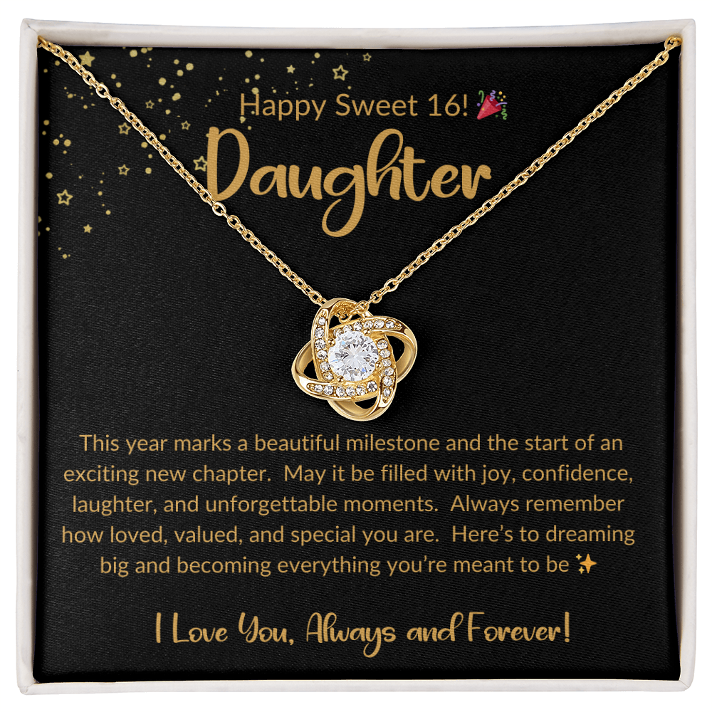 🎀 To My Daughter – Happy Sweet 16 Love Knot Necklace