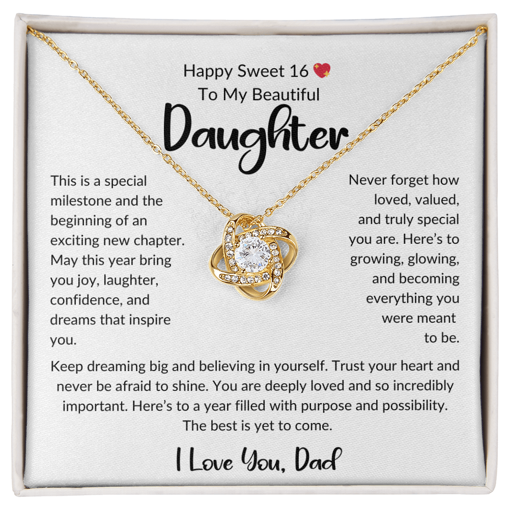 💖 Happy Sweet 16 to My Beautiful Daughter From Dad – Love Knot Necklace