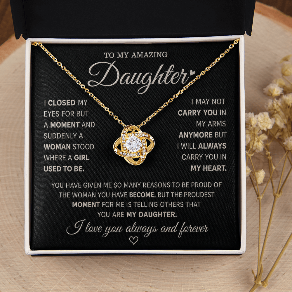To My Amazing Daughter – Love Knot Necklace in Classic Black