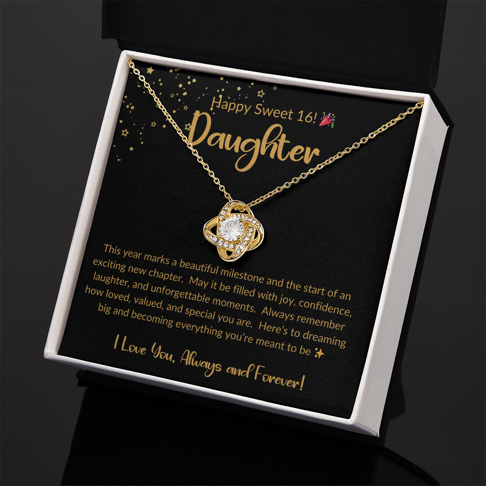 🎀 To My Daughter – Happy Sweet 16 Love Knot Necklace
