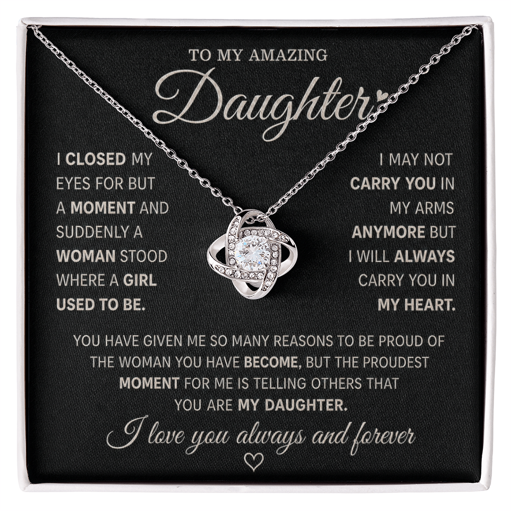 To My Amazing Daughter – Love Knot Necklace in Classic Black