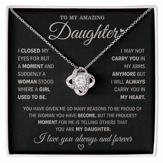 To My Amazing Daughter – Love Knot Necklace in Classic Black