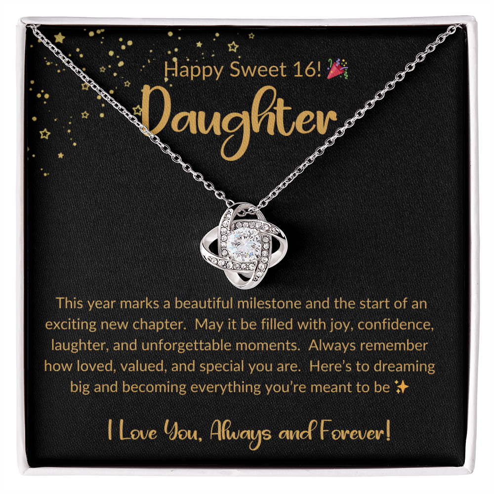 🎀 To My Daughter – Happy Sweet 16 Love Knot Necklace