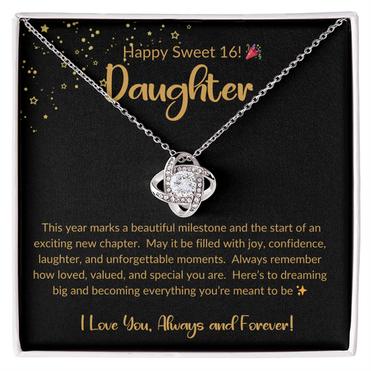 🎀 To My Daughter – Happy Sweet 16 Love Knot Necklace