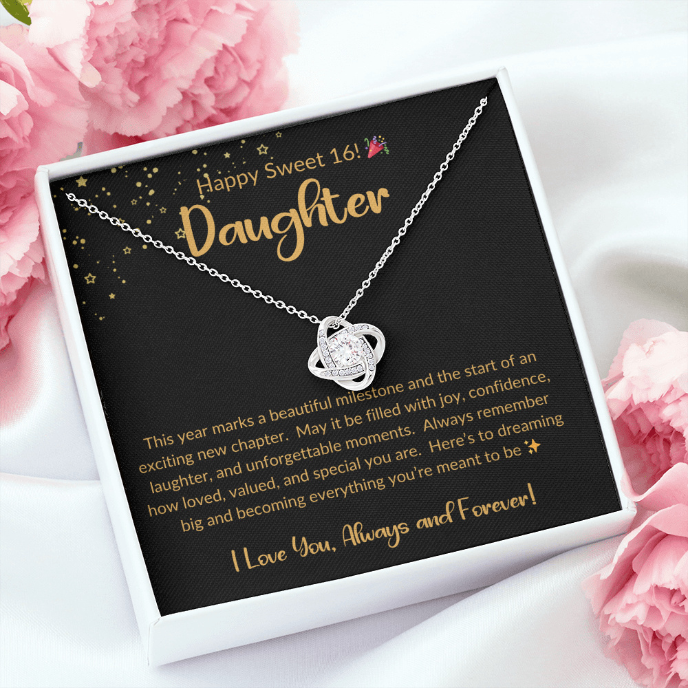 🎀 To My Daughter – Happy Sweet 16 Love Knot Necklace