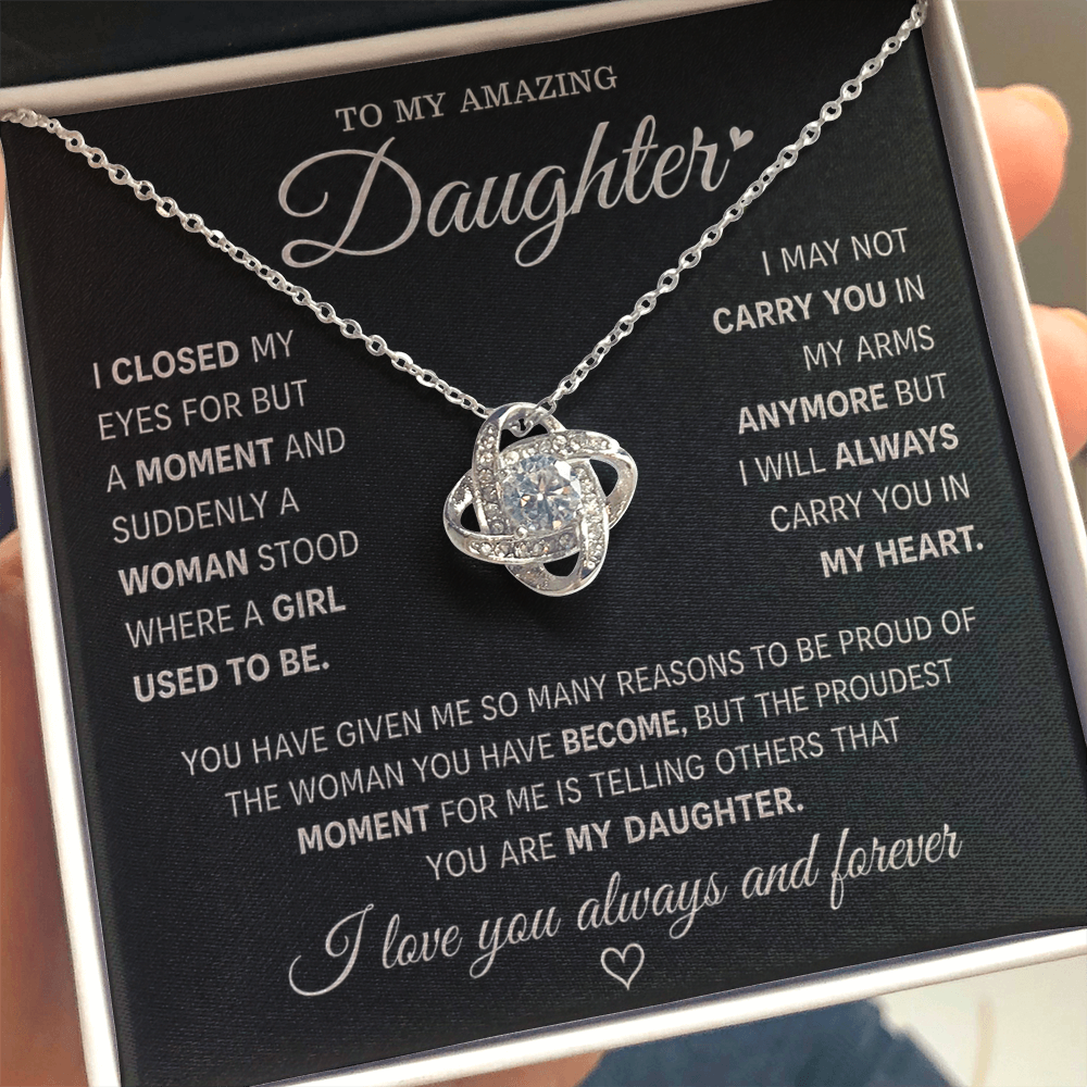 To My Amazing Daughter – Love Knot Necklace in Classic Black