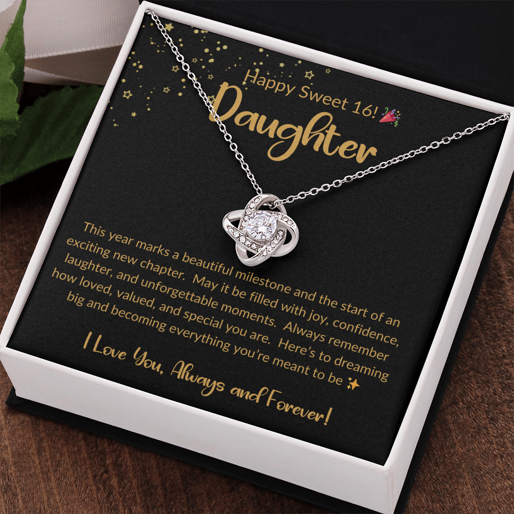 🎀 To My Daughter – Happy Sweet 16 Love Knot Necklace