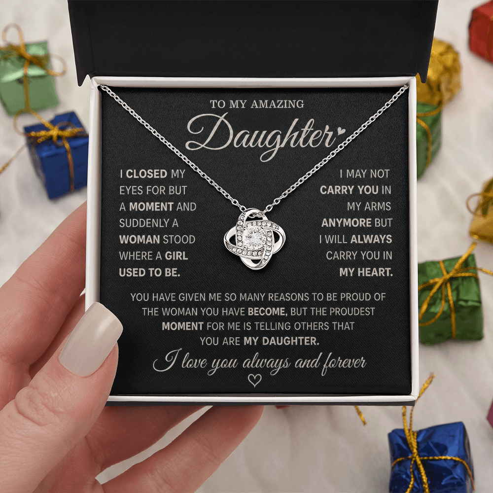 To My Amazing Daughter – Love Knot Necklace in Classic Black