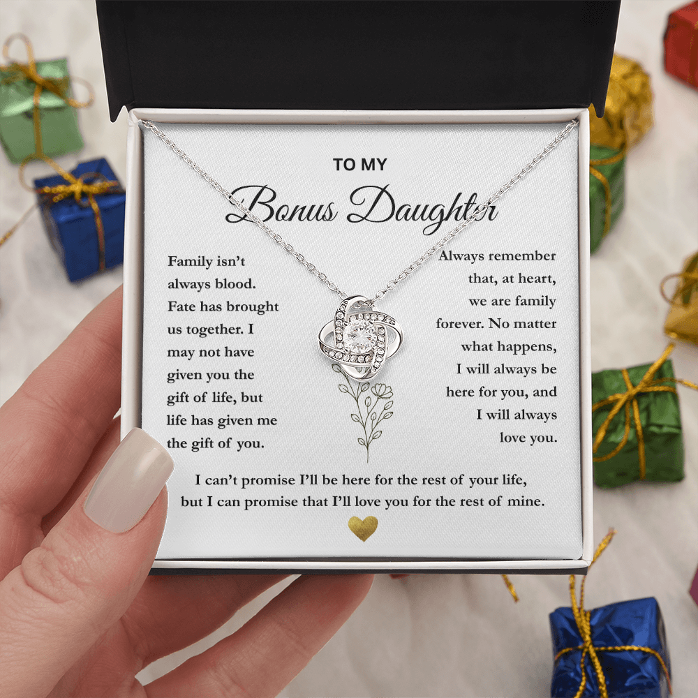 To My Bonus Daughter – The Gift of You Love Knot Necklace