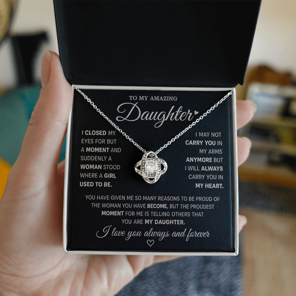 To My Amazing Daughter – Love Knot Necklace in Classic Black