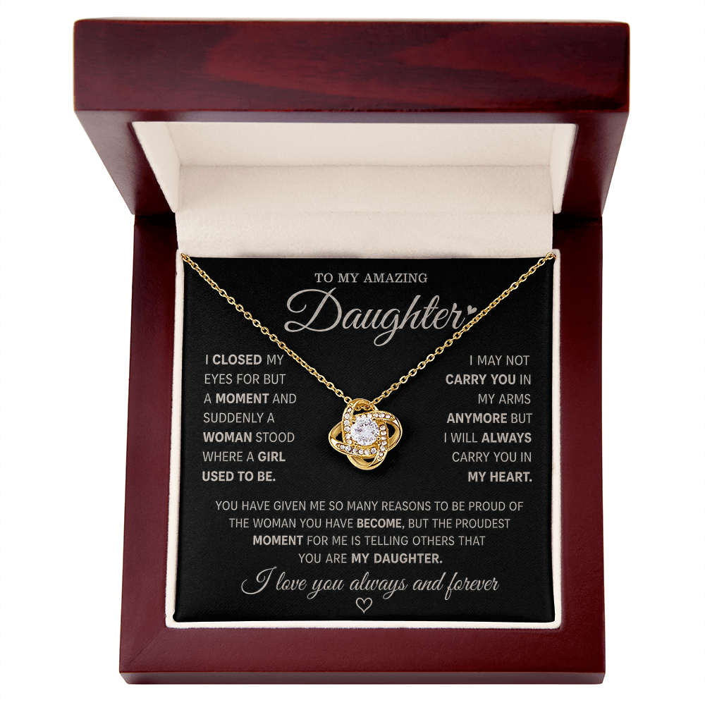 To My Amazing Daughter – Love Knot Necklace in Classic Black