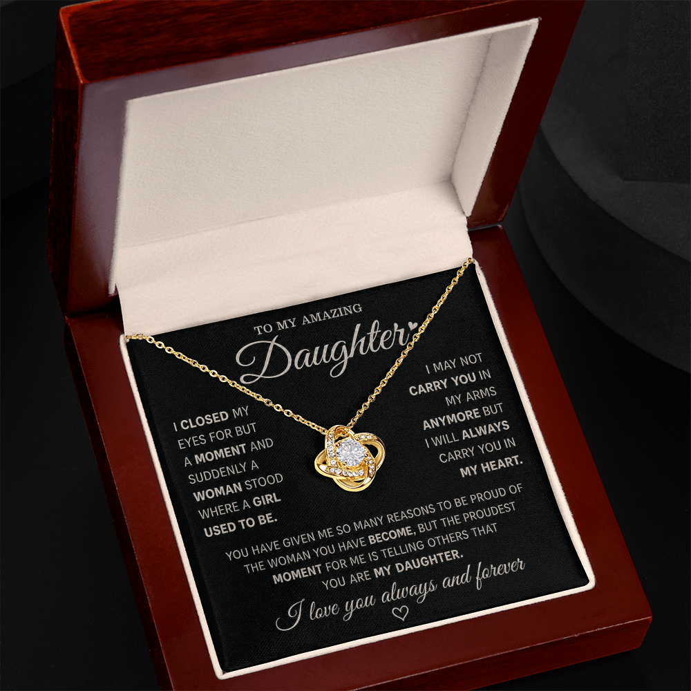 To My Amazing Daughter – Love Knot Necklace in Classic Black