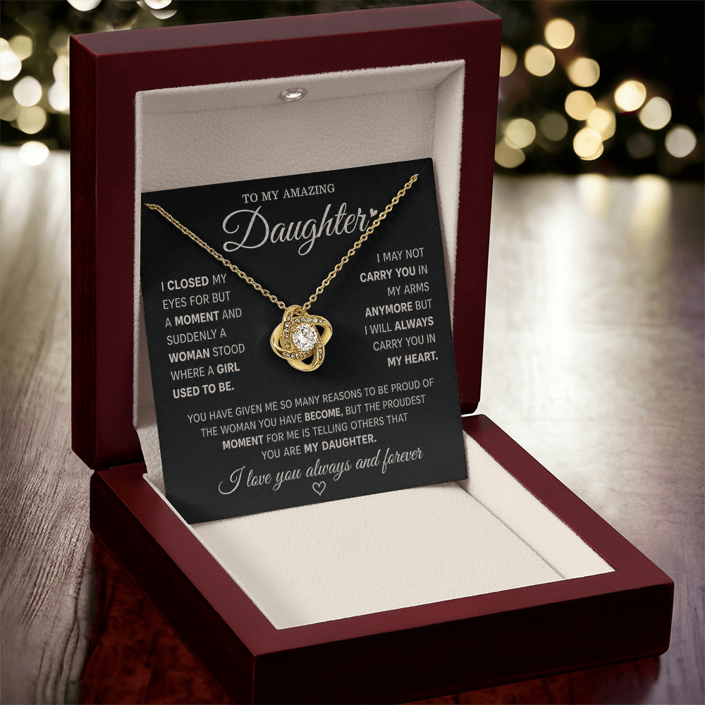 To My Amazing Daughter – Love Knot Necklace in Classic Black