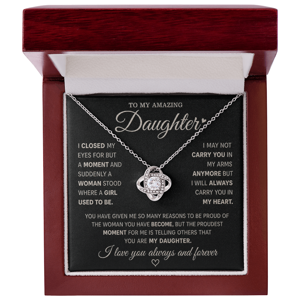 To My Amazing Daughter – Love Knot Necklace in Classic Black