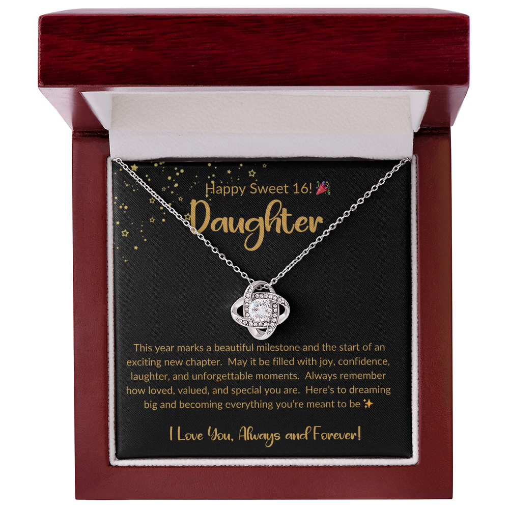 🎀 To My Daughter – Happy Sweet 16 Love Knot Necklace