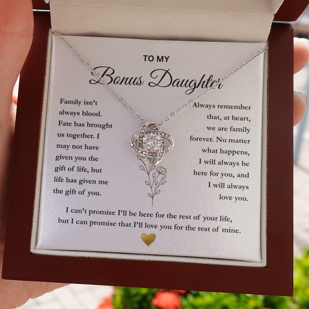 To My Bonus Daughter – The Gift of You Love Knot Necklace