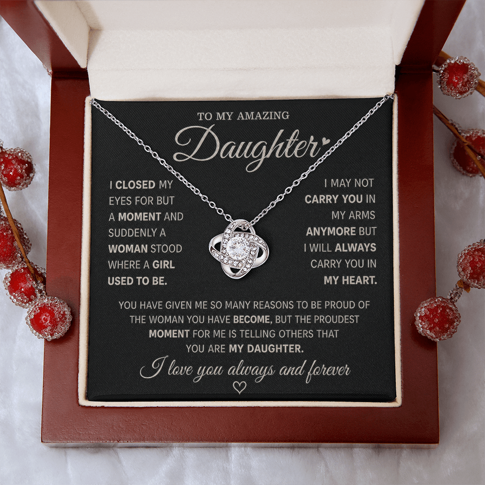 To My Amazing Daughter – Love Knot Necklace in Classic Black