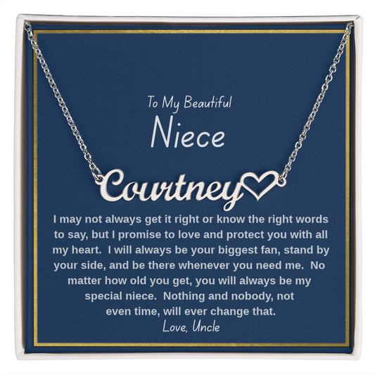 To My Beautiful Niece – Personalized Name Necklace, Heartfelt Gift from Uncle